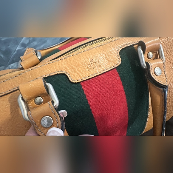 Gucci Tan Leather Bag with Red and Green Stripes - Picture 2 of 7